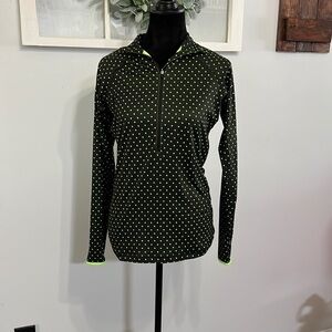 NIKE Pro Black/Neon Yellow Polka Dot Half-Zip Top Long Sleeve Lightweight Sz M
